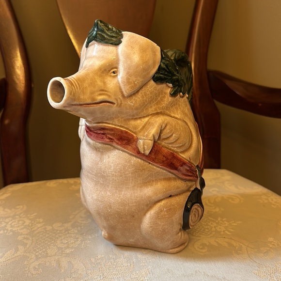 Majolica Orchies C2 antique ceramic pig pitcher, wine jug, made in France - Picture 3 of 13